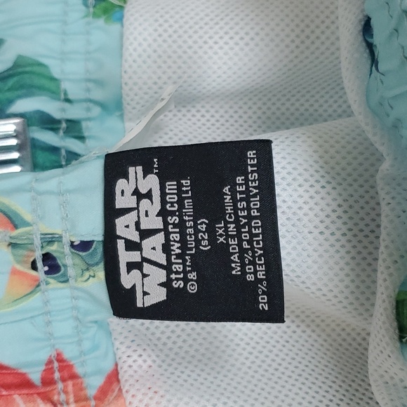 Star Wars: The Mandalorian Men's 7"  Elastic Waist Baby Yoda Swim Shorts ~ Turqu - Picture 15 of 15